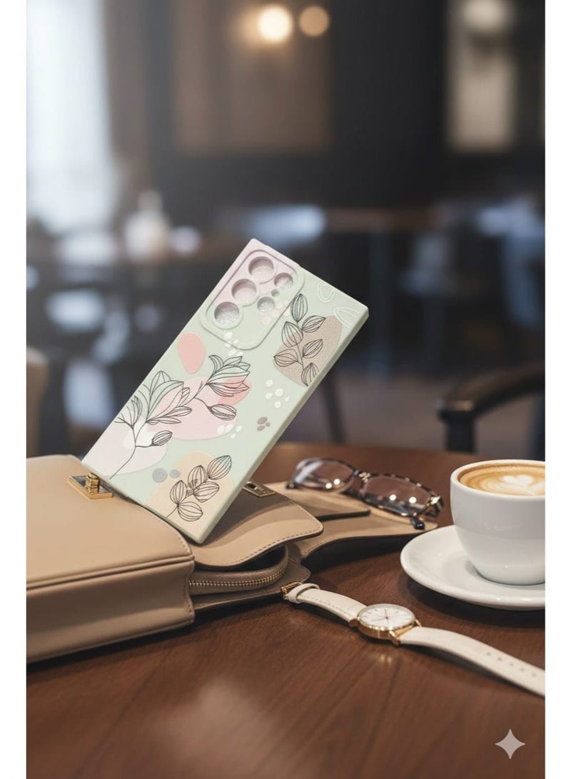 لحافظة Samsung Galaxy S22 Ultra تصميم إبداعي بنمط زهور رفيع وناعم من السيليكون لحماية غطاء Galaxy S22 Ultra - أبيض موراندي - Image 2